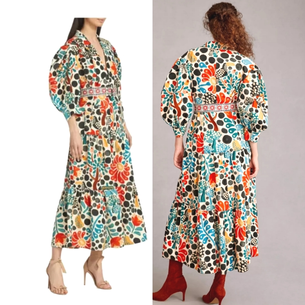 FARM RIO Women's Mushroom Forest Belted Canvas Dress MSRP $255
